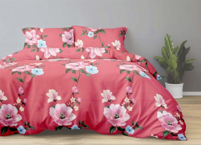 OOA 144 TC Polycotton King Floral Flat Bedsheet(Pack of 1, Pink)