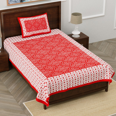 Balaji Creation 144 TC Cotton Single Jaipuri Prints Flat Bedsheet(Pack of 1, Red)