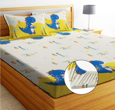 EXFAB 240 TC Cotton Double Cartoon Fitted (Elastic) Bedsheet(Pack of 1, Multi5)