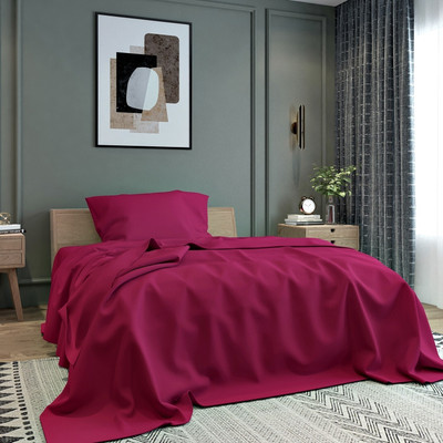 BELVOSTUM 280 TC Microfiber Single Solid Flat Bedsheet(Pack of 1, Maroon)