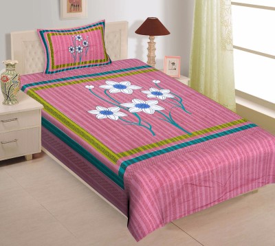 UNIBLISS 144 TC Cotton Single Floral Flat Bedsheet(Pack of 1, Peach)