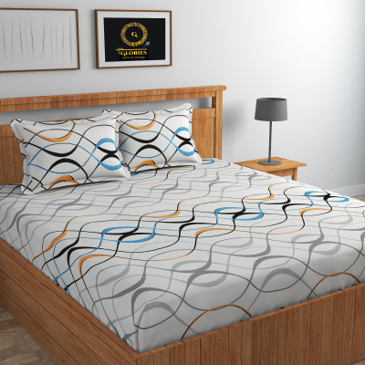 GLORIES 210 TC Microfiber King Printed Fitted (Elastic) Bedsheet(Pack of 1, Blue-Grey)