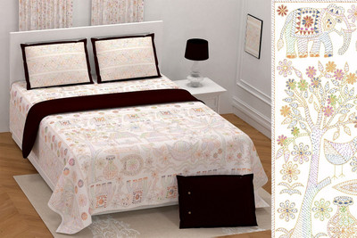 RJ Cotton King Flat 210 TC Printed Bedsheet(Pack of 1, Brown)