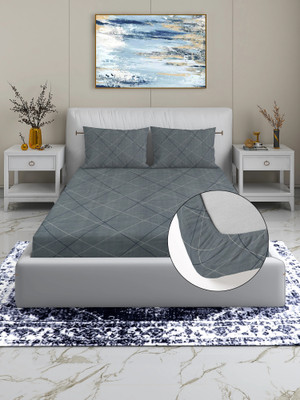 REFIZE 170 TC Cotton Double Floral Flat Bedsheet(Pack of 1, Grey)