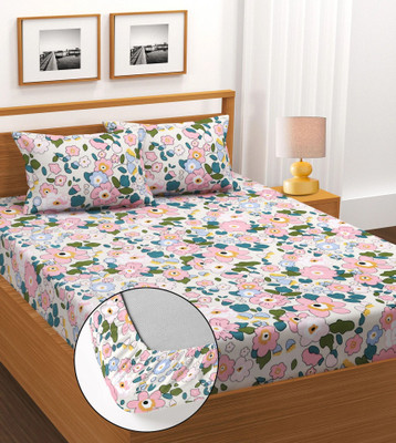 BM Decor Microfiber Double Fitted (Elastic) 230 TC Floral Bedsheet(Pack of 1, Multicolor)