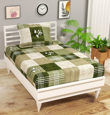 BSB HOME 220 TC Cotton Single Floral Flat Bedsheet(Pack of 1, Green & Beige & Mul6)