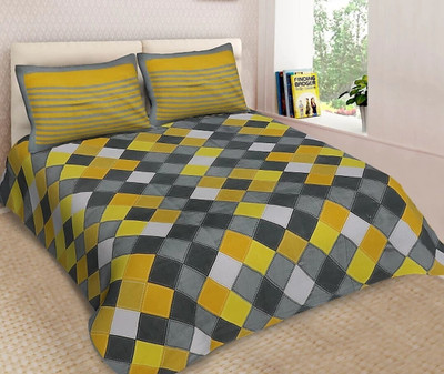 Elma 151 TC Cotton Double Geometric Flat Bedsheet(Pack of 1, Yellow)