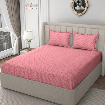 HIDECOR 280 TC Microfiber King Self Design Flat Bedsheet(Pack of 1, Peach)