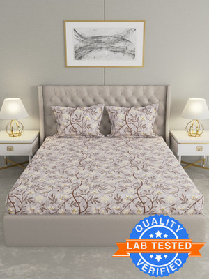 Raymond Home Cotton King Flat 104 TC Floral Bedsheet(Pack of 1, Grey)