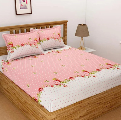 LX LOYREX Cotton King Fitted (Elastic) 250 TC Printed Bedsheet(Pack of 1, Multicolor17)