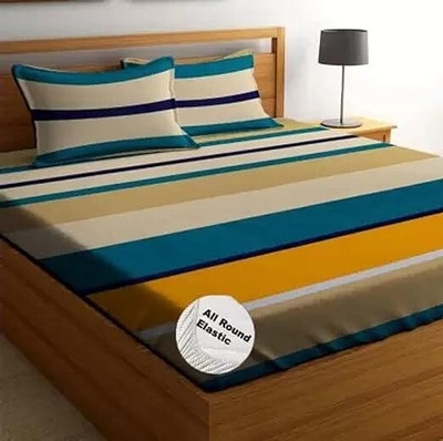 HOMETIC 320 TC Cotton Double Solid Fitted (Elastic) Bedsheet(Pack of 1, Cream)