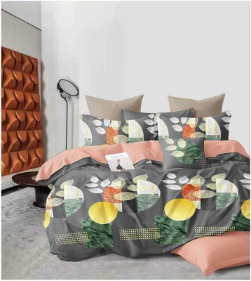 ARLIVING 200 TC Cotton King Floral Fitted (Elastic) Bedsheet(Pack of 1, Grey)