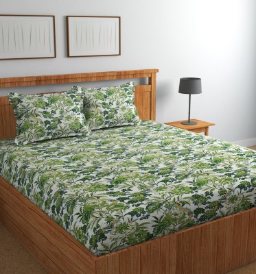 HUESPACE 300 TC Polycotton Double Printed Flat Bedsheet(Pack of 1, Green)