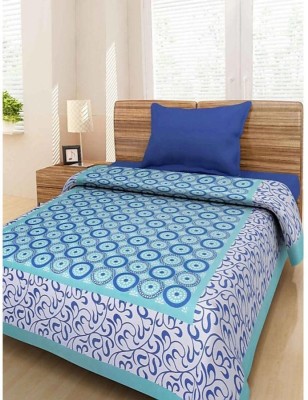 Dmlpbp 144 TC Cotton Single Printed Flat Bedsheet(Pack of 1, Blue, White)