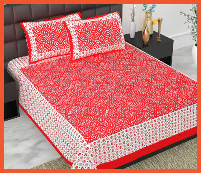 BedZone Cotton Double Flat 240 TC Jaipuri Prints Bedsheet(Pack of 1, Red)