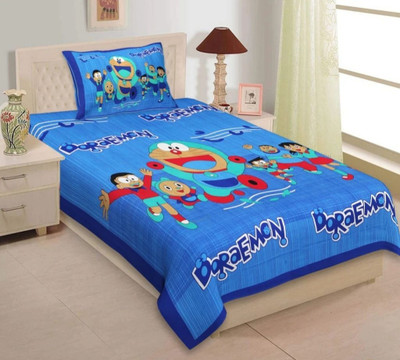 FABSOFT Cotton Single Flat 144 TC Jaipuri Prints Bedsheet(Pack of 1, Blue)