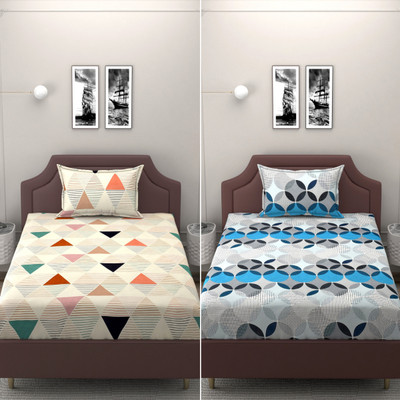 BELVOSTUM 250 TC Microfiber Single Abstract Flat Bedsheet(Pack of 2, White)