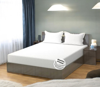 HOMYBEES Cotton Double Fitted (Elastic) 300 TC Abstract Bedsheet(Pack of 1, White)