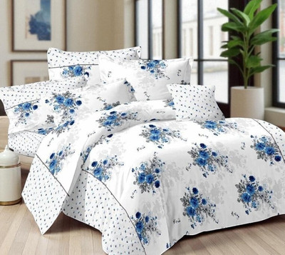 G Craft 210 TC Cotton Double Printed Flat Bedsheet(Pack of 1, White)