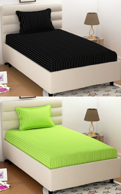 BROMWICK 220 TC Microfiber Single Striped Flat Bedsheet(Pack of 1, Multicolor)