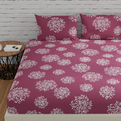 Huesland Cotton King Flat 144 TC Geometric Bedsheet(Pack of 1, Mauve)