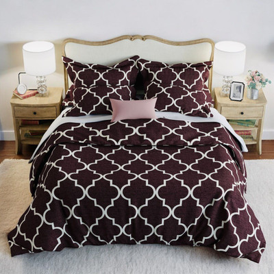LX LOYREX Microfiber King Fitted (Elastic) 220 TC Printed Bedsheet(Pack of 1, Maroon)