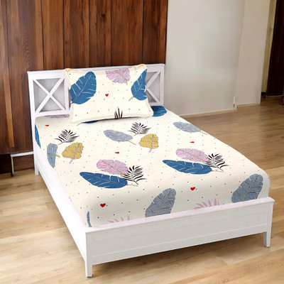 HOMYBEES 101 TC Cotton Single Abstract Flat Bedsheet(Pack of 1, White)