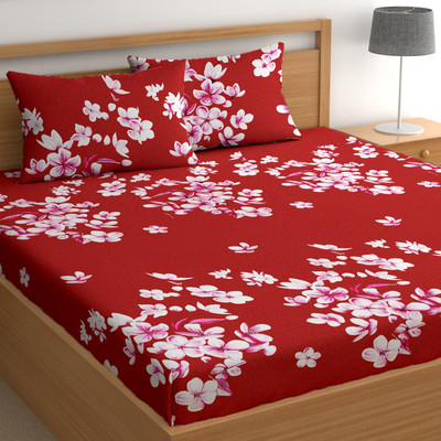 CG Homes Cotton King Flat 180 TC Printed Bedsheet(Pack of 1, Red)
