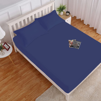 HOKiPO Microfiber King Fitted (Elastic) 130 TC Printed Bedsheet(Pack of 1, Blue)