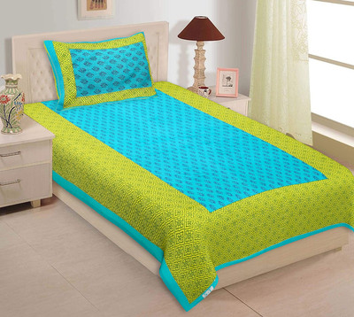 VNV Creation 180 TC Cotton Single Jaipuri Prints Flat Bedsheet(Pack of 1, Green)