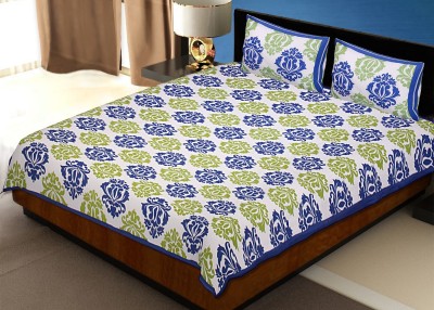 JAIPUR FABRIC 120 TC Cotton Double Printed Flat Bedsheet(Pack of 1, Blue)