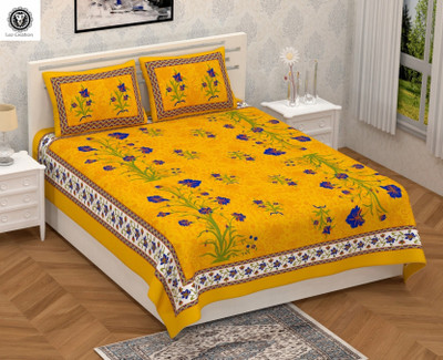 Leo Creation 144 TC Cotton Double Jaipuri Prints Flat Bedsheet(Pack of 1, Yellow)