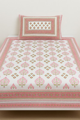 Sgt Cotton Single Flat 150 TC Jaipuri Prints Bedsheet(Pack of 1, Pink)