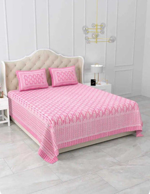 pari creations Cotton Double Flat 240 TC Printed Bedsheet(Pack of 1, Pink)