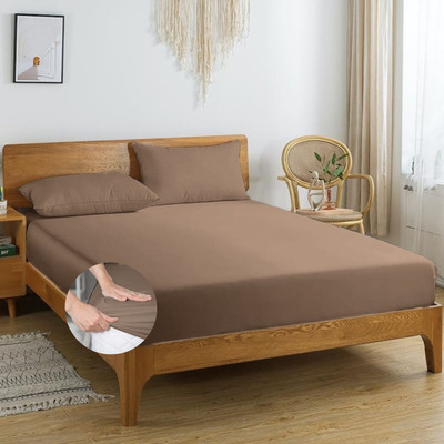Apala 280 TC Microfiber King Solid Fitted (Elastic) Bedsheet(Pack of 1, Brown)