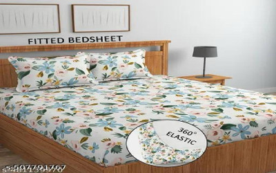 rivek 240 TC Cotton Blend Double Self Design Fitted (Elastic) Bedsheet(Pack of 1, White)