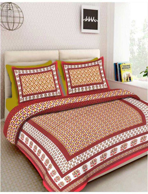 RAJDEVI JAIPUR PRINTS 145 TC Cotton Queen Jaipuri Prints Flat Bedsheet(Pack of 1, Pink)