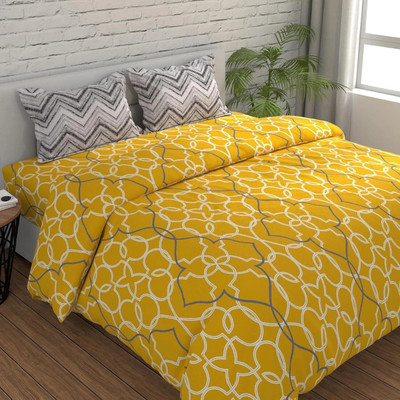 Huesland Cotton King Flat 144 TC Solid Bedsheet(Pack of 1, Yellow & Grey)