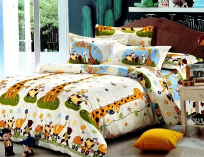 The Divine 450 TC Cotton Super King Cartoon Fitted (Elastic) Bedsheet(Pack of 1, 8850-Yellow)