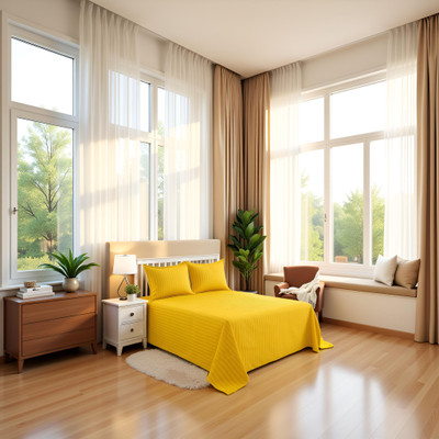 KISHORI FABS Cotton Queen Flat 310 TC Striped Bedsheet(Pack of 1, Yellow)