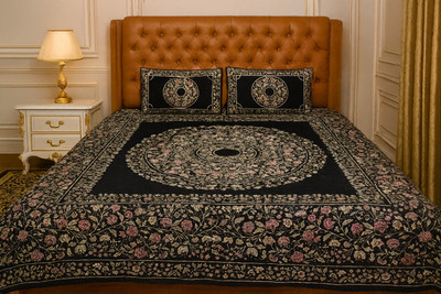 NUVVA Velvet Super King Flat 300 TC Floral Bedsheet(Pack of 1, Black)