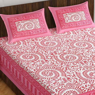 Pink City Cotton Double Flat 144 TC Printed Bedsheet(Pack of 1, Pink)