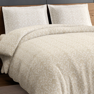 SPACES Cotton Double Flat 300 TC Floral Bedsheet(Pack of 1, Beige)