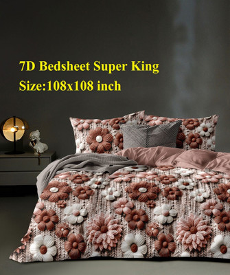 Laying Style Polycotton Super King Flat 400 TC Floral Bedsheet(Pack of 1, Heavy 7D Flower Print Super king Size Bedsheet 108x108 inch with 2 Pillow cover)