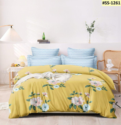 subhani Polycotton Double Flat 300 TC Motifs Bedsheet(Pack of 1, Yellow, Pink)