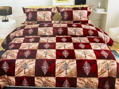 Comfort Shoppy 250 TC Cotton King, Super King Abstract Flat Bedsheet(Pack of 1, Wine Red & Walnut Color, Square Designer, King Size (9ft X 10ft))