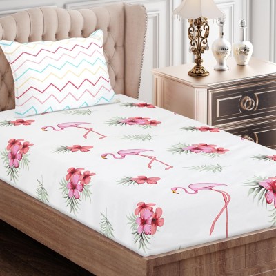 SEJ BY NISHA GUPTA 160 TC Cotton Single Floral Flat Bedsheet(Pack of 1, Peach_White) Bedsheet for Single Bed with 1 Pillow Cover)