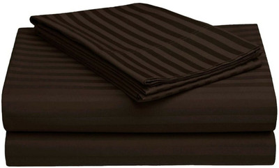 Shri Krishana Fabrics 210 TC Satin Double Striped Flat Bedsheet(Pack of 1, Brown)