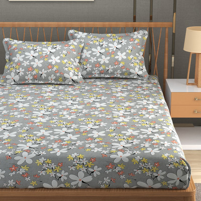 Homefab India 180 TC Microfiber Double Printed Flat Bedsheet(Pack of 1, Silver)