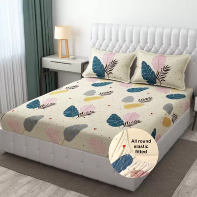 Kiwi Collections 240 TC Microfiber Double Floral Fitted (Elastic) Bedsheet(Pack of 1, Multicolor)